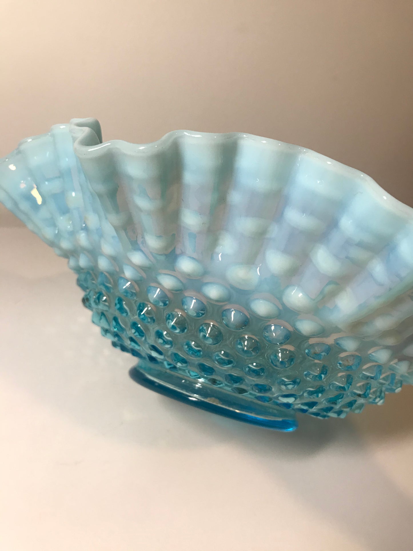 Blue Opalescent Fenton Hobnail Centerpiece Bowl