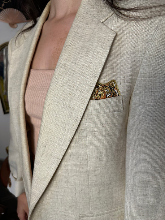 Vintage 1980s Hand-Painted Cheetah Linen Blazer (Sz M)