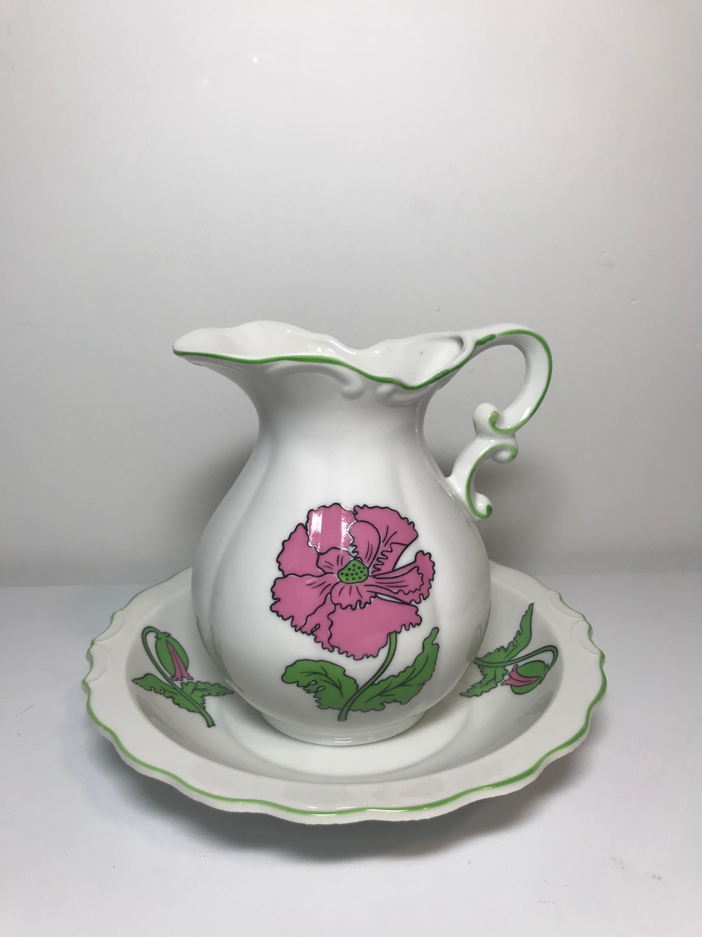 Vintage Pink Floral Pitcher and Plate